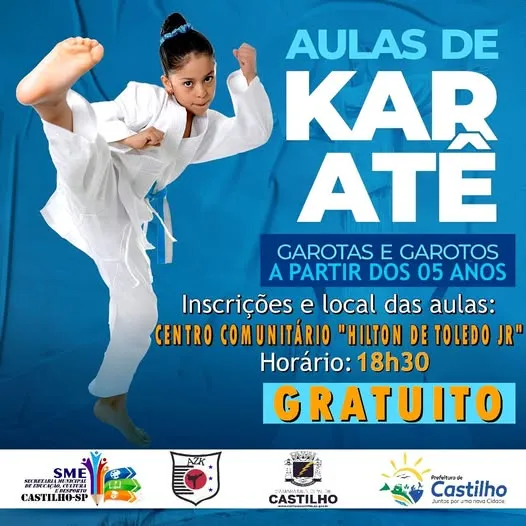 aula de karatê em Castilho SP, karatê em Castilho, karatê gratuito Castilho, aulas esportivas Castilho SP, Paulo Boaventura karatê, castilho esporte gratuito, karate para crianças Castilho, projeto esportivo Castilho, aulas no bairro Leão I, esporte em Castilho SP,