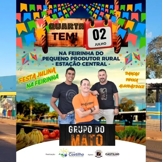 Festa Julina na Feirinha de Castilho SP: 3 atrações imperdíveis no dia 2 de julho! 1 festa julina na Feirinha de Castilho SP, Grupo do Mato, quadrilha em Castilho, arraiá Castilho SP, comidas típicas em Castilho, Feirinha do Produtor,