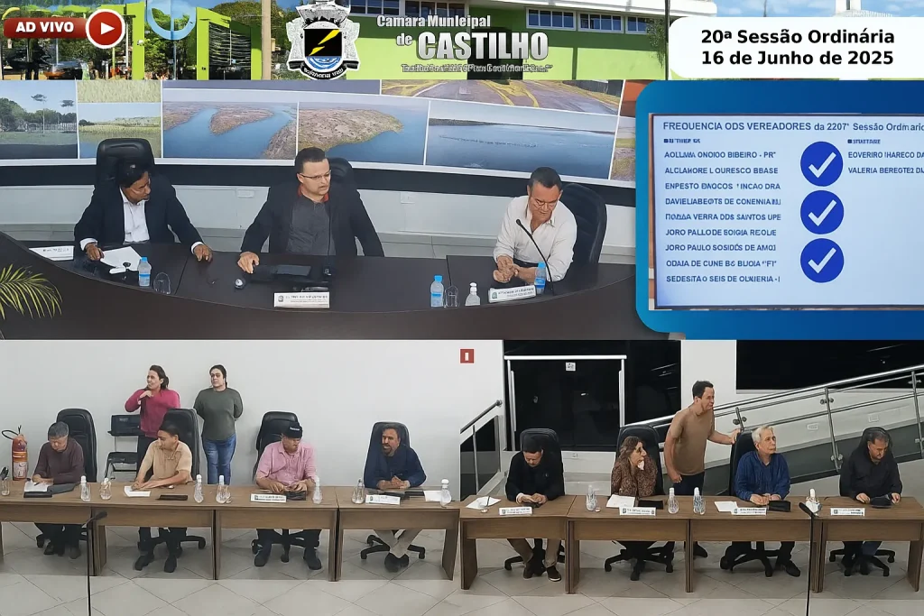 Sessão da Câmara Municipal de Castilho – 16 de junho de 2025: veja o que foi discutido 1 Sessão da Câmara Municipal de Castilho, Câmara Municipal de Castilho, sessão ordinária Castilho 16 de junho, projetos de lei Castilho 2025, vereadores de Castilho SP, prefeitura de Castilho SP, sessão legislativa Castilho, vereadores aprovaram projetos, saúde pública Castilho, política municipal Castilho,