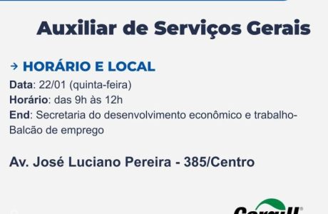 AUXILIAR DE SERVIÇOS GERAIS: OPORTUNIDADE EM CASTILHO