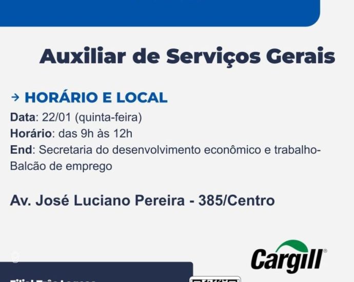 AUXILIAR DE SERVIÇOS GERAIS: OPORTUNIDADE EM CASTILHO